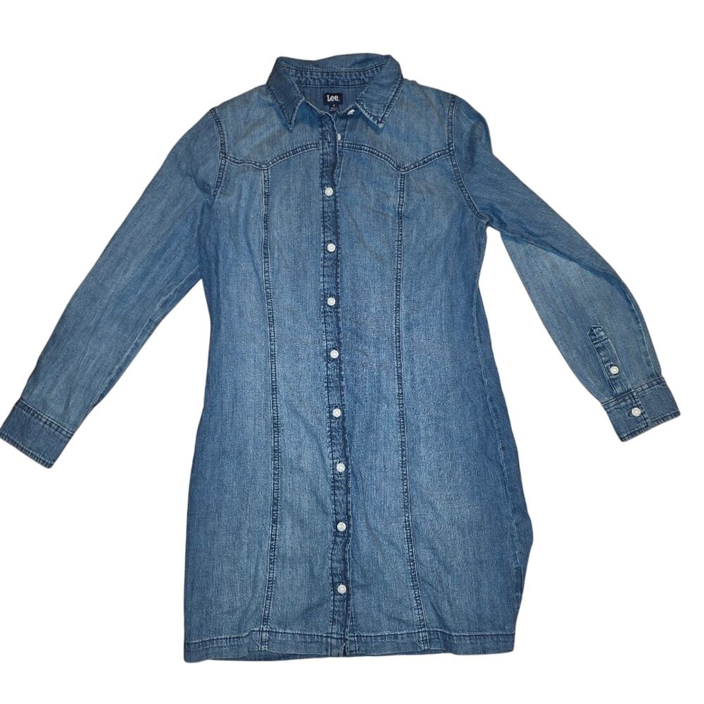 Vtg Lee Denim Dress Snap Front 70s Romatic Western Sz S Cowgirl